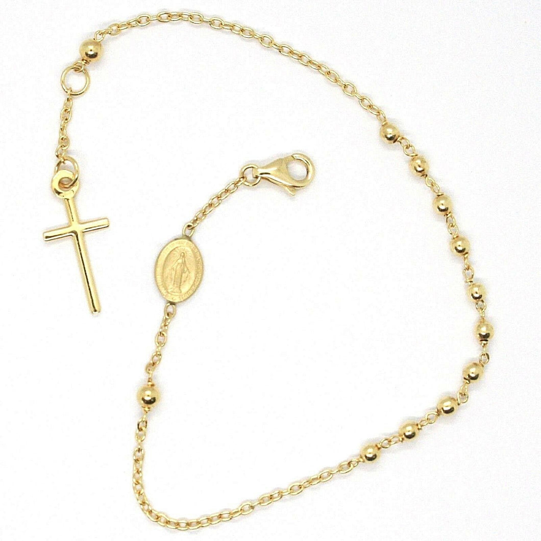 18k yellow gold rosary bracelet, 2.5 mm spheres, Cross & miraculous medal.