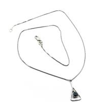 Load image into Gallery viewer, 18k white gold triangular 0.39 ct blue diamond pendant, venetian chain necklace.
