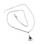 18k white gold triangular 0.39 ct blue diamond pendant, venetian chain necklace.