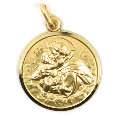 18K YELLOW GOLD ST SAINT ANTHONY PADUA SANT ANTONIO MEDAL MADE IN ITALY, 21 MM.