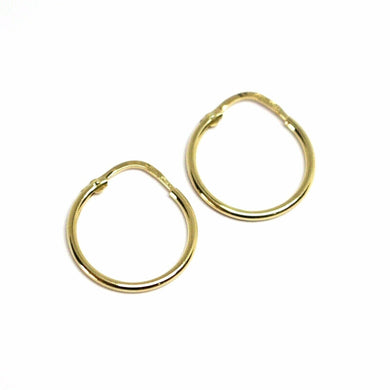 18K YELLOW GOLD ROUND CIRCLE HOOP SMALL EARRINGS DIAMETER 15mm x 1.2mm, ITALY.
