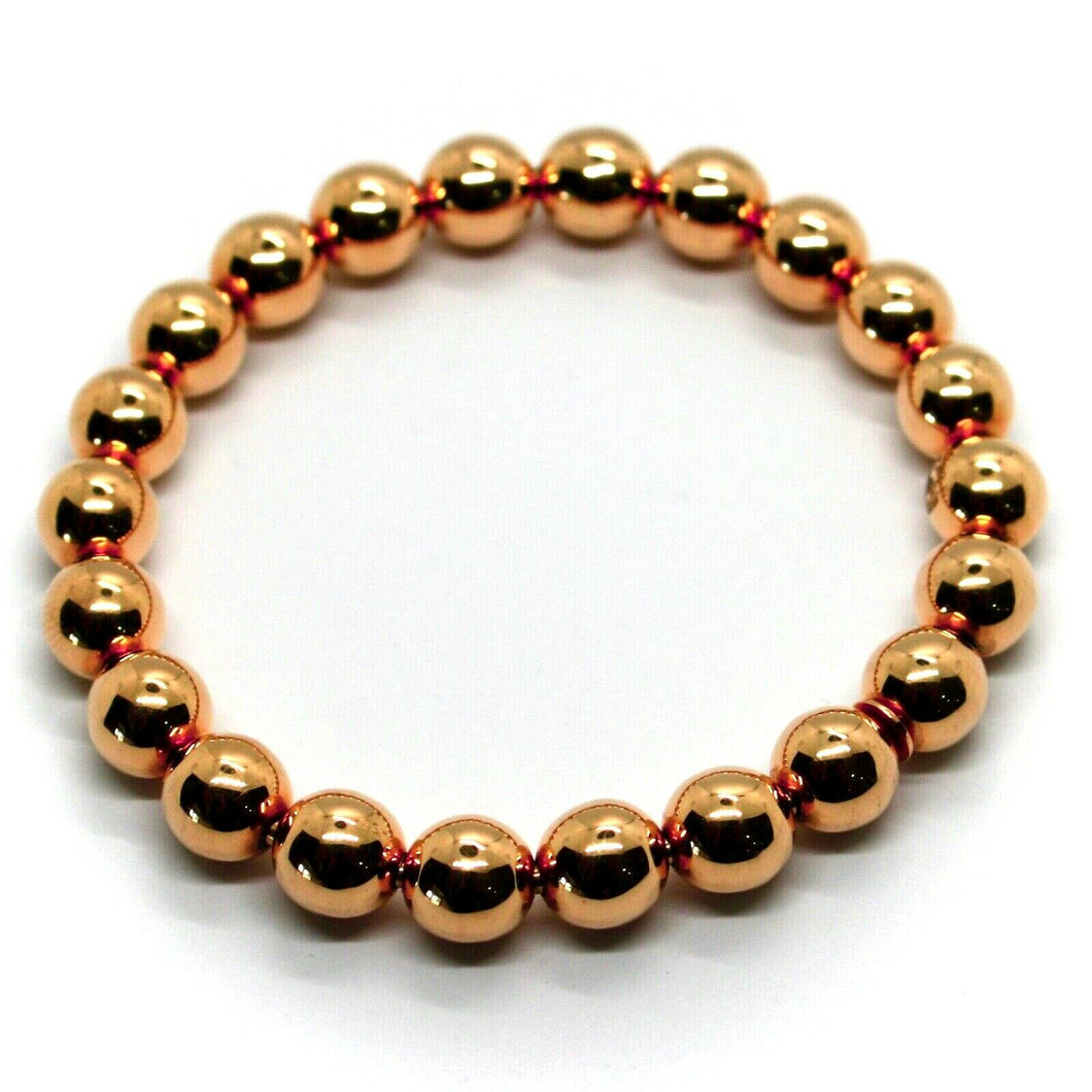 18k rose gold bracelet, semirigid, elastic, big 8 mm smooth balls spheres.
