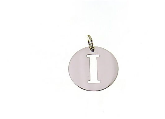 18k white gold round medal with initial I letter I made in Italy diameter 0.5 in.