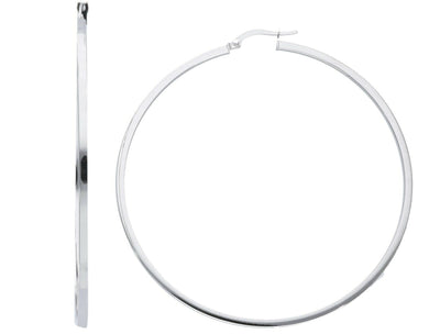18k white gold circle earrings diameter 60 mm with square tube, made in Italy.