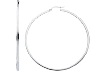 18k white gold circle earrings diameter 60 mm with square tube, made in Italy.