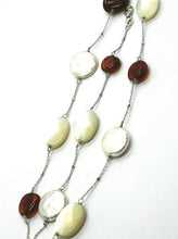 Load image into Gallery viewer, 18k white gold necklace, alternate amber, pearl disc and oval mother of pearl.
