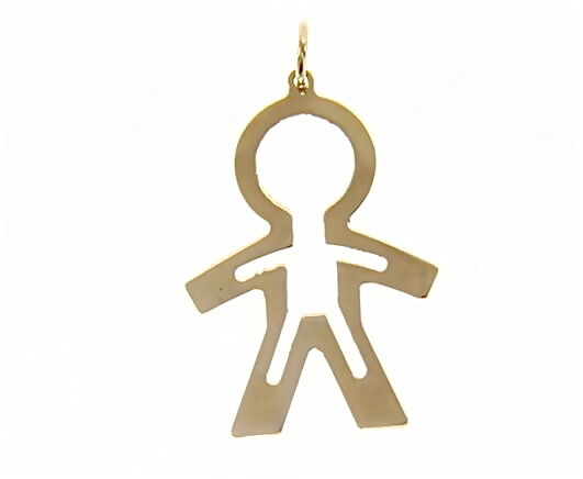 18k yellow gold luster pendant with boy child perforated made in Italy 1.25 inch