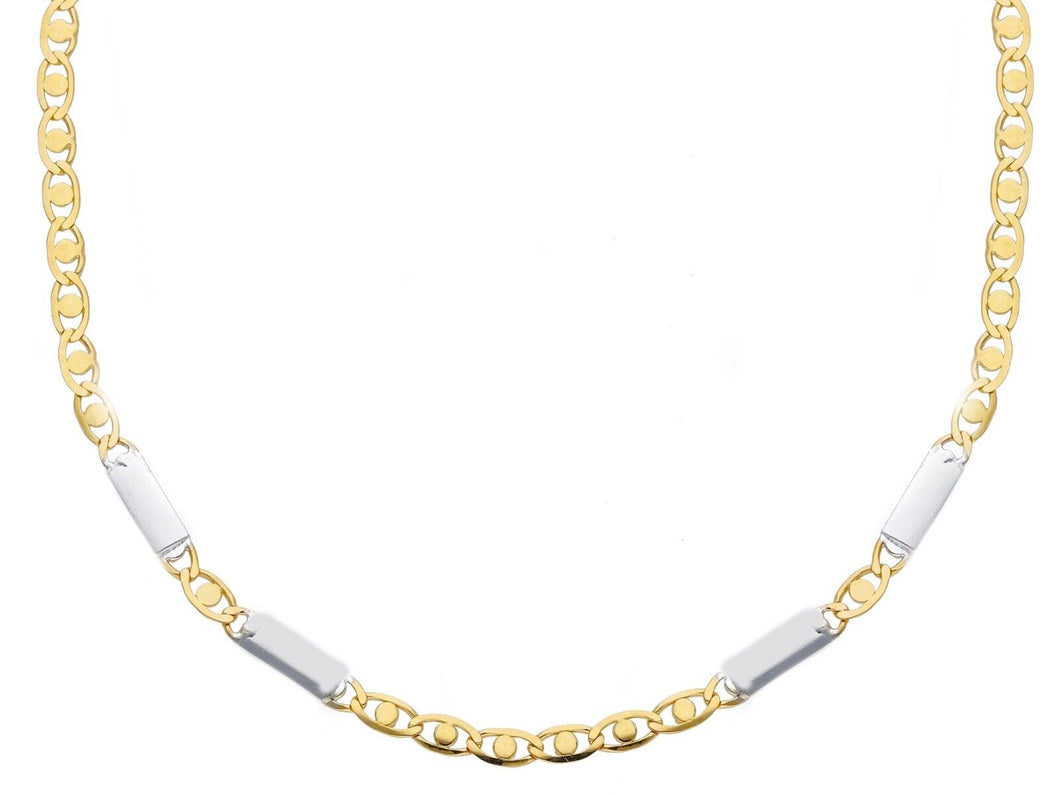 18K YELLOW WHITE GOLD FLAT CHAIN NECKLACE 2.5mm EYES OVALS CIRCLES & PLATES, 20