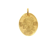 18K YELLOW GOLD PENDANT OVAL MEDAL JESUS FACE 18mm ENGRAVABLE.