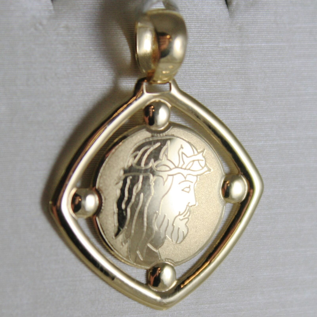 18K YELLOW GOLD MEDAL PENDANT FACE OF JESUS CHRIST ENGRAVABLE MADE IN ITALY