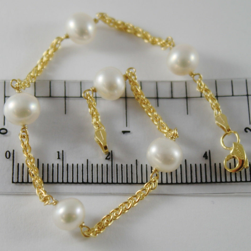 9k yellow gold bracelet with white pearls 7 mm 19 cm, 7.5 inches made in Italy