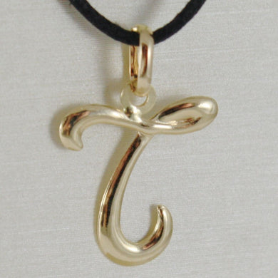 18k yellow gold pendant charm initial letter T, slightly rounded slab 18mm.