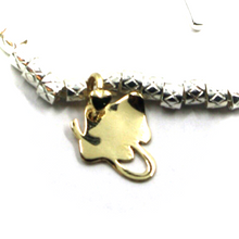 Load image into Gallery viewer, 925 STERLING SILVER TUBES CUBES BRACELET, 9K YELLOW GOLD 15mm RAJIFORMES PENDANT.
