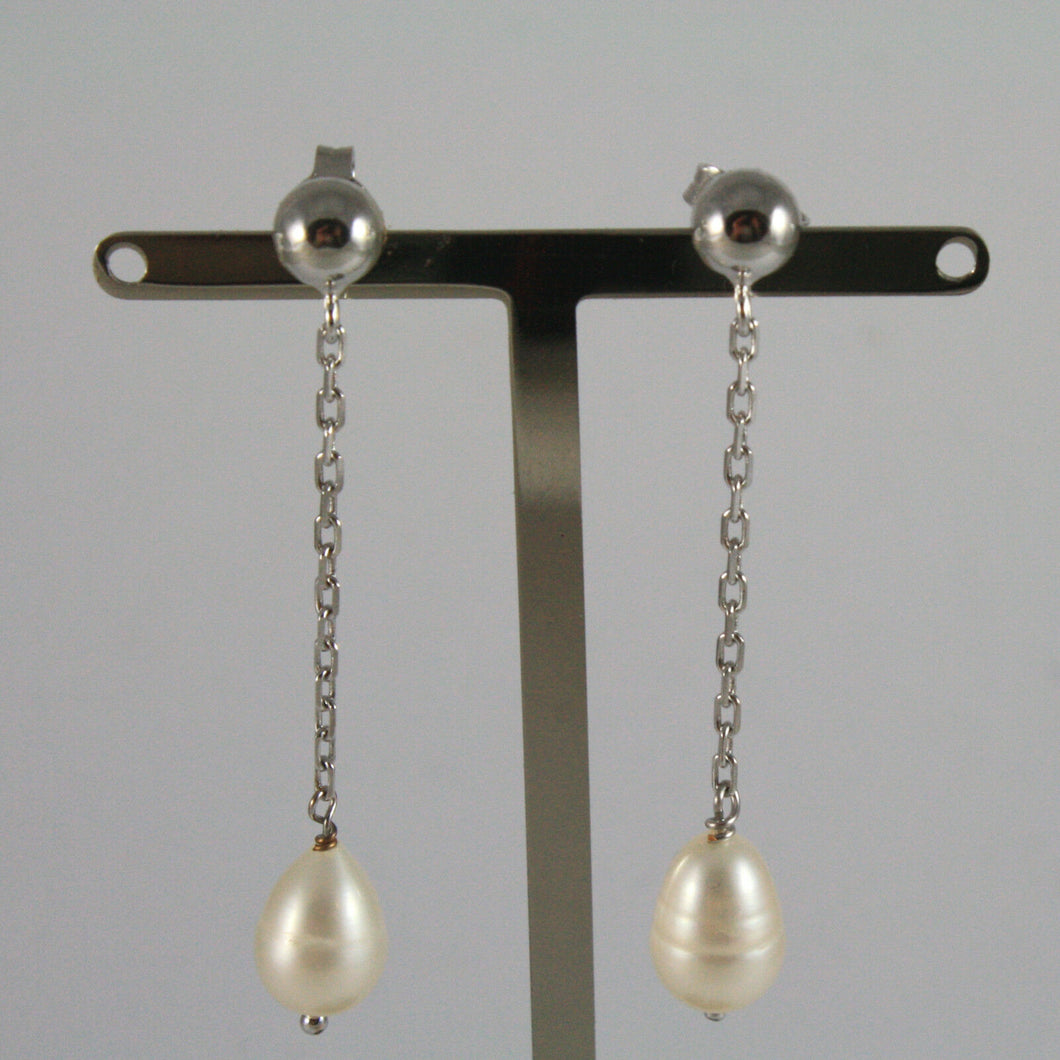 18k white gold pendant earrings, with white pearls, length 2,05 in made in Italy.