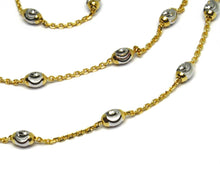 Load image into Gallery viewer, 18k yellow &amp; white gold rolo alternate chain necklace 3mm faceted oval balls 16&quot;.
