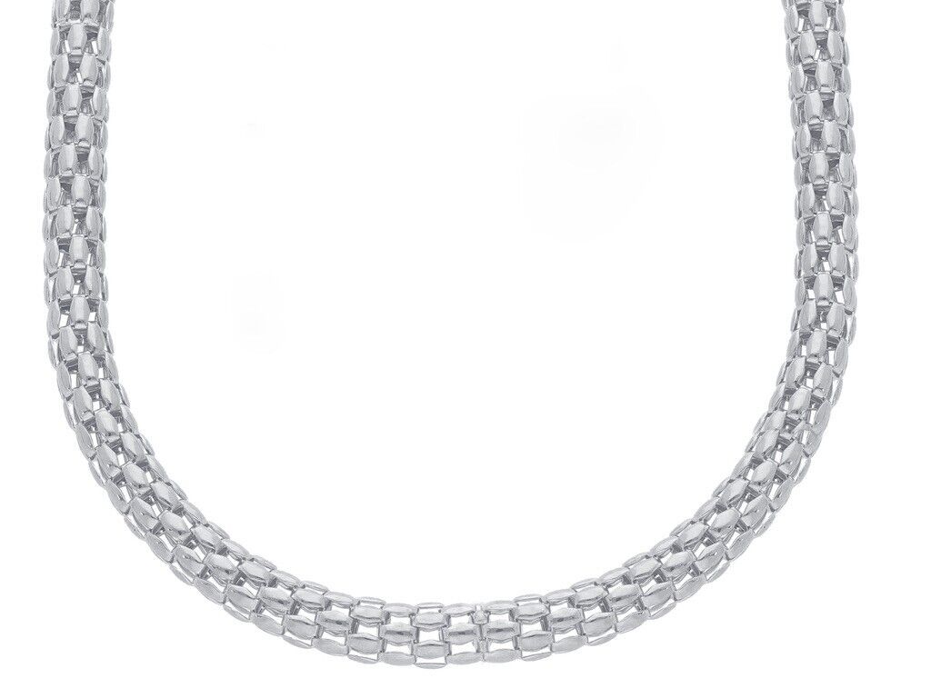 18k white gold basket rounded 4.5mm tubular basket popcorn chain necklace, 18