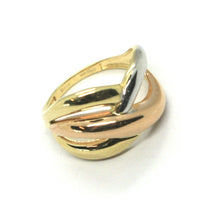 Load image into Gallery viewer, 18K ROSE YELLOW WHITE GOLD BAND SMOOTH RING, ONDULATE CROSSED, MADE IN ITALY
