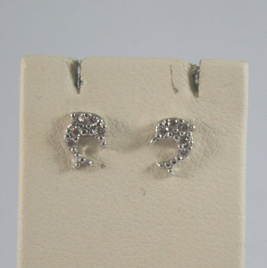SOLID 18K WHITE GOLD EARRINGS, WITH LITTLE DOLPHIN WITH ZIRCONIA, MADE IN ITALY..
