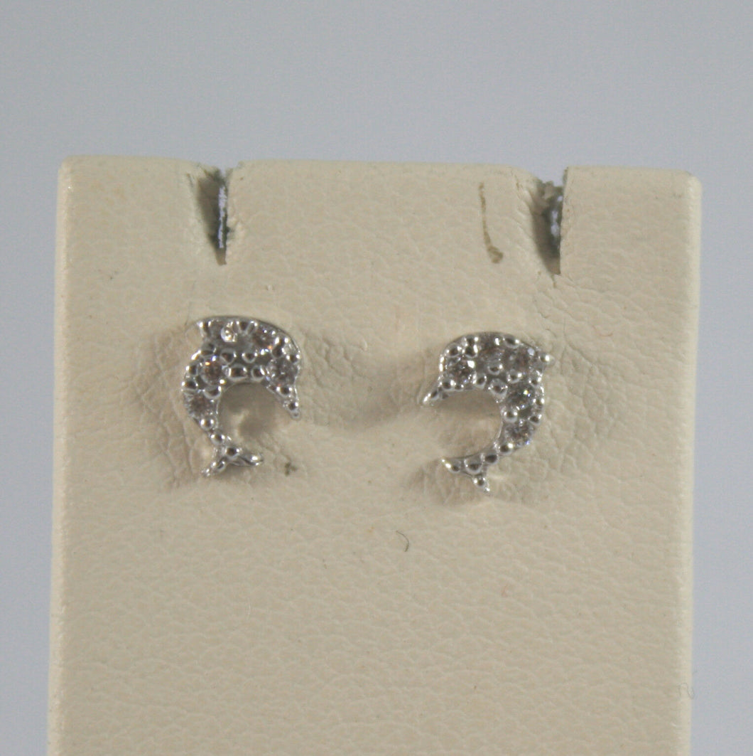 SOLID 18K WHITE GOLD EARRINGS, WITH LITTLE DOLPHIN WITH ZIRCONIA, MADE IN ITALY.