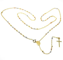 Load image into Gallery viewer, 18k yellow rose white gold 20.5&quot; rosary necklace miraculous medal Cross.
