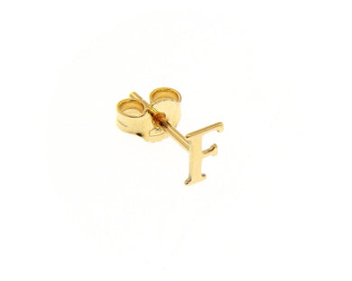 18K YELLOW GOLD BUTTON SINGLE EARRING, FLAT SMALL LETTER INITIAL F 6mm 0.24