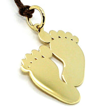 Load image into Gallery viewer, SOLID 18K YELLOW GOLD 19mm 0.75&quot; FOOTPRINT PENDANT, FOOTS BIRTH CHARM ITALY MADE
