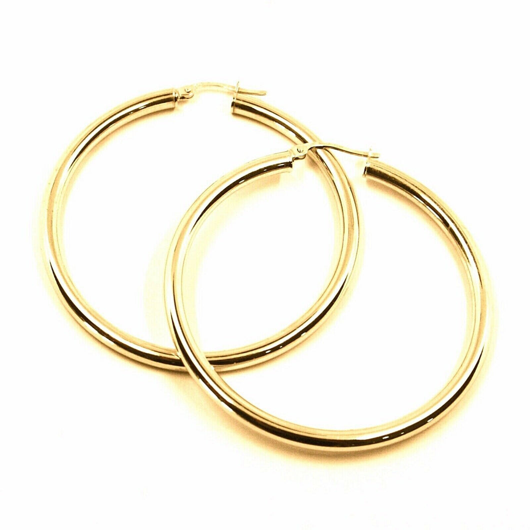 18K YELLOW GOLD ROUND CIRCLE EARRINGS DIAMETER 40 MM, WIDTH 3 MM, MADE IN ITALY
