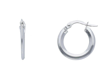 18k white gold circle earrings diameter 10 mm with rhombus tube, made in Italy.