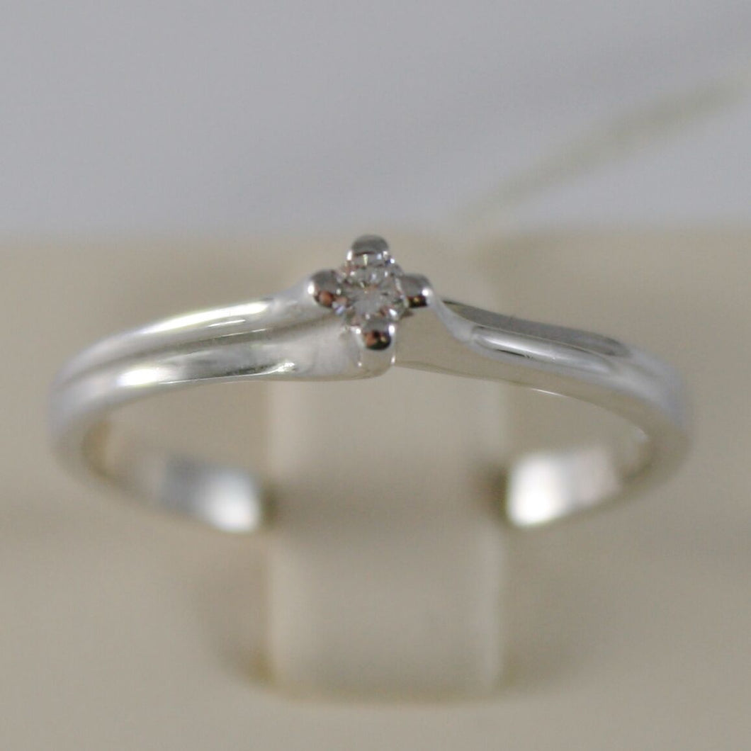 SOLID 18K WHITE GOLD SOLITAIRE WEDDING BAND RING WITH DIAMOND 0.05 MADE IN ITALY.