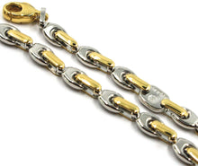 Load image into Gallery viewer, 18k white yellow gold bracelet alternate 5mm oval drop &amp; tube links, 21cm, 8.3&quot;.
