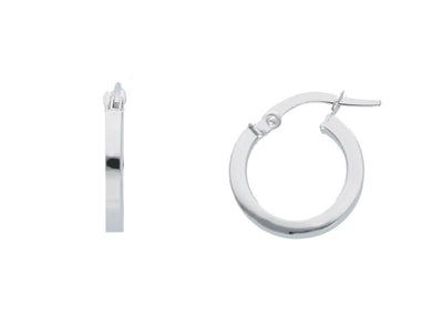 18k white gold circle earrings diameter 10 mm with square tube, made in Italy.