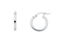 18k white gold circle earrings diameter 10 mm with square tube, made in Italy.