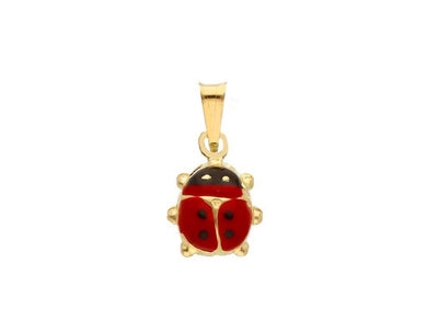 18k yellow gold puffed rounded 9mm red enamel ladybug ladybird pendant charm.