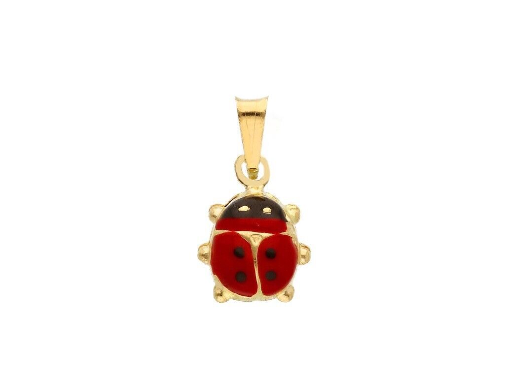 18k yellow gold puffed rounded 9mm red enamel ladybug ladybird pendant charm.