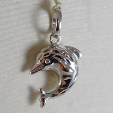 18k white gold rounded mini dolphin pendant charm, finely hammered made in Italy.