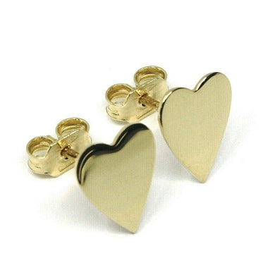 SOLID 18K YELLOW GOLD EARRINGS FLAT HEART, SHINY, SMOOTH, 10 MM, MADE IN ITALY.