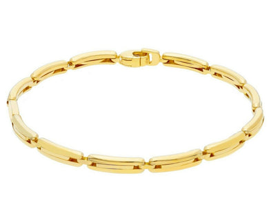18K YELLOW GOLD MAN BRACELET ALTERNATE ROUNDED OVAL PLATES 5mm LINK, 21cm 8.3