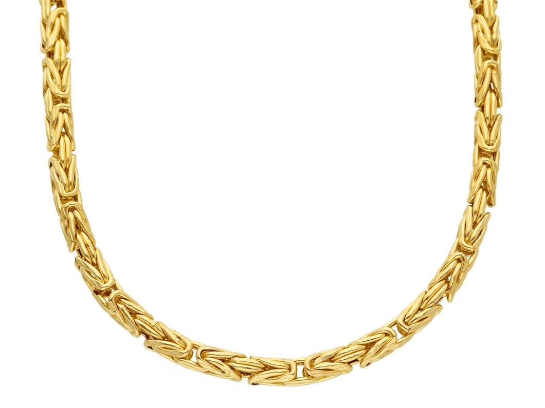 18K YELLOW GOLD ROUNDED TUBOLAR 3.5mm BYZANTINE CHAIN NECKLACE, LENGTH 45cm 18