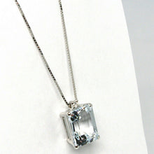 Load image into Gallery viewer, 18k white gold necklace aquamarine 1.95 emerald cut &amp; diamond, pendant &amp; chain
