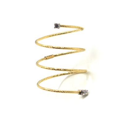 18K YELLOW GOLD HALF PHALANX RING ELASTIC WORKED WIRE SPIRAL SNAKE WITH DIAMONDS.