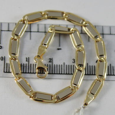 18k white & yellow gold bracelet flat oval 4 mm link, 7.7 inches, made in Italy.