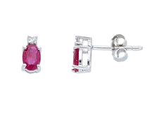 Cargar imagen en el visor de la galería, 18K WHITE GOLD SMALL EARRINGS OVAL 1.0 carats RUBIES &amp; DIAMONDS, 0.8mm LENGTH.
