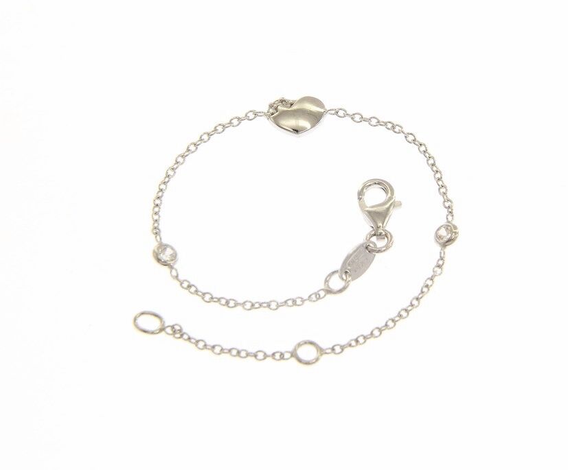 18k white gold bracelet for kids with heart and cubic zirconia made in Italy