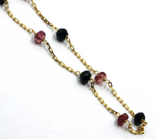 Load image into Gallery viewer, 18k yellow gold square rolo bracelet faceted purple tourmaline and black spinel.
