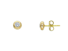 Load image into Gallery viewer, 18K YELLOW GOLD BEZEL EARRINGS CUBIC ZIRCONIA WITH FRAME SOLITAIRE DIAMETER 5mm
