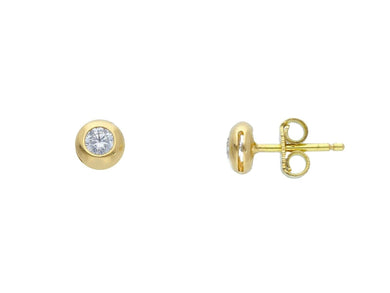 18K YELLOW GOLD BEZEL EARRINGS CUBIC ZIRCONIA WITH FRAME SOLITAIRE DIAMETER 5mm.