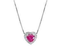 Load image into Gallery viewer, 18k white gold necklace 0.36ct ruby &amp; diamonds heart pendant, venetian chain.
