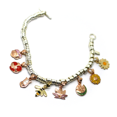 BRACELET & VIOLET WATER LILY TULIP POPPY SUNFLOWER LOTUS DAISY 9K GOLD PENDANTS.