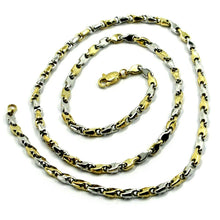 Load image into Gallery viewer, 18k white yellow gold chain necklace alternate drop ondulate tube links, 20&quot;
