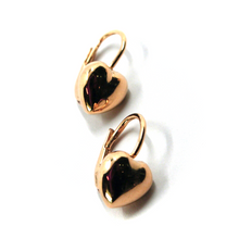 Load image into Gallery viewer, 18k rose gold rounded puffed 9mm heart pendant earrings, leverback closure.
